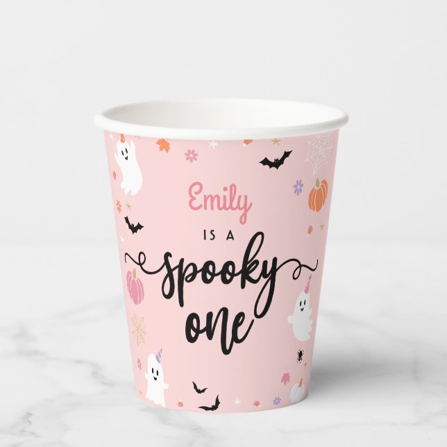 Spooky One Halloween Cute Ghost 1st Birthday Paper Cups (Front)