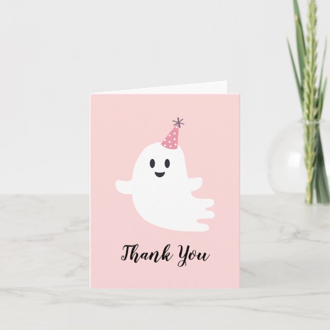 Spooky One Halloween Cute Ghost 1st Birthday Thank You Card (Front)