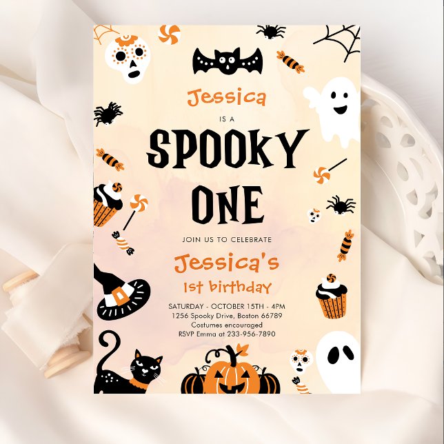 Spooky One Halloween Cute Ghost Birthday Party Invitation (Creator Uploaded)