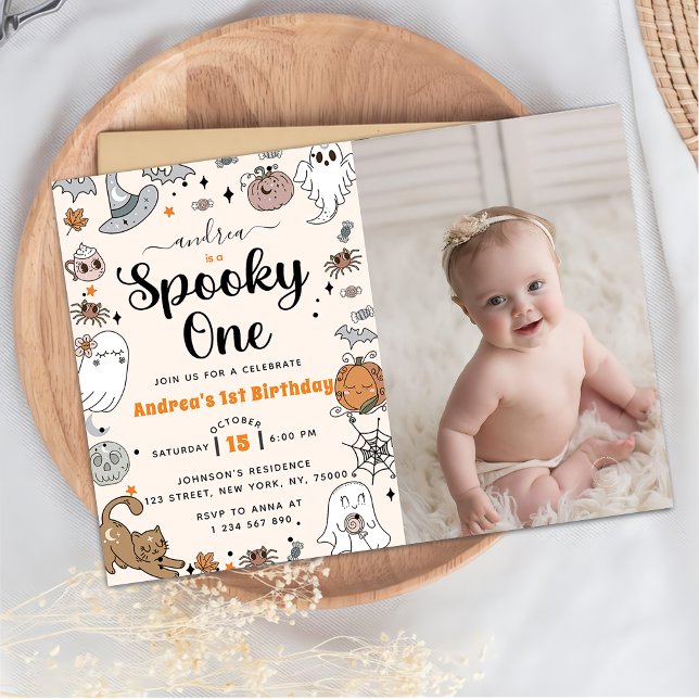 Spooky One Halloween Cute Ghost Birthday Photo Invitation (Creator Uploaded)