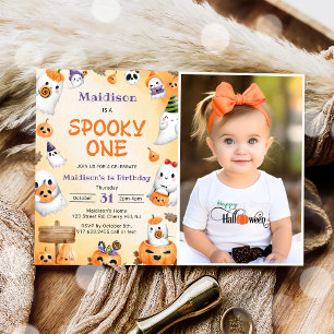 Spooky One Halloween Cute Ghost Birthday Photo  Invitation