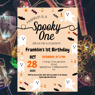 Spooky One Halloween Cute Ghouls Birthday Party Invitation