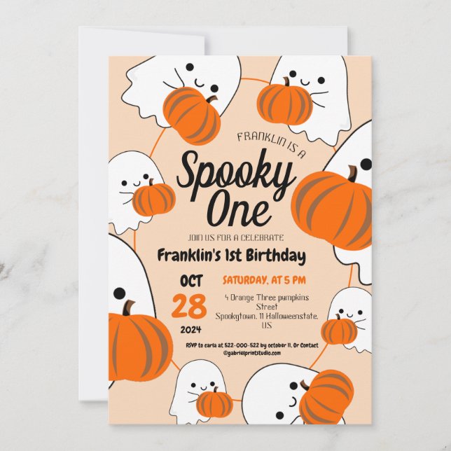 Spooky One  Halloween Cute Ghouls Birthday Party Invitation (Front)