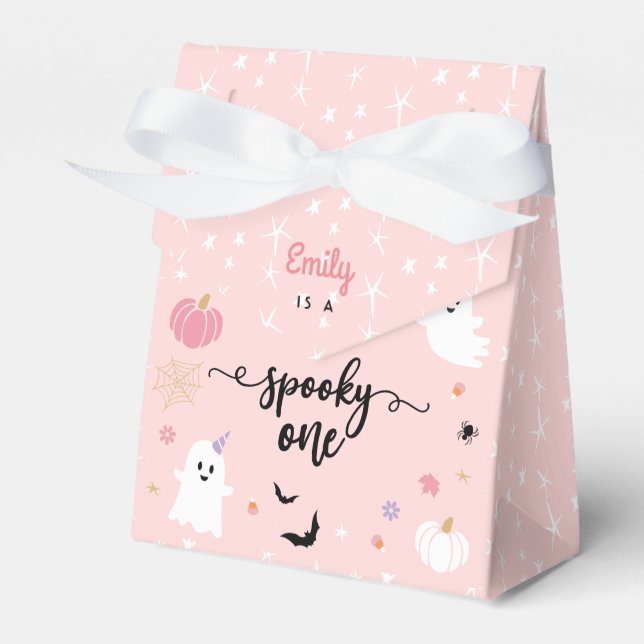 Spooky One Halloween Cute Pink Ghost 1st Birthday Favor Box (Front Side)