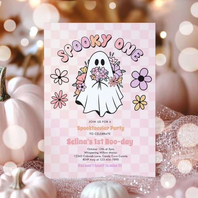 Spooky One Halloween Floral Ghost 1st Birthday Invitation (Creator Uploaded)