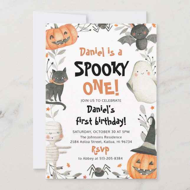 Spooky One Halloween Ghost 1st Birthday Invitation (Front)