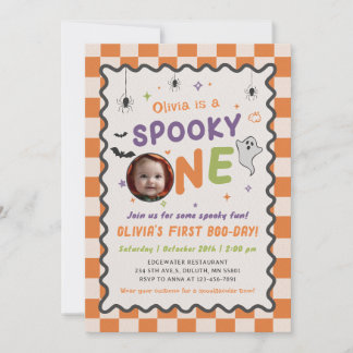 Spooky One Halloween Ghost 1st Birthday Photo Invitation
