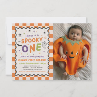 Spooky One Halloween Ghost 1st Birthday Photo Invitation