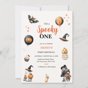 Spooky One Halloween Ghost pumpkin Birthday Party Invitation