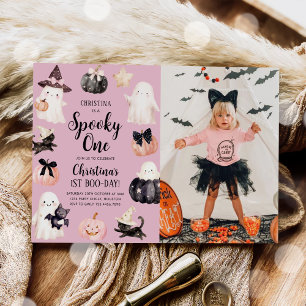 Spooky One Halloween Girl 1st Birthday Party Photo Invitation