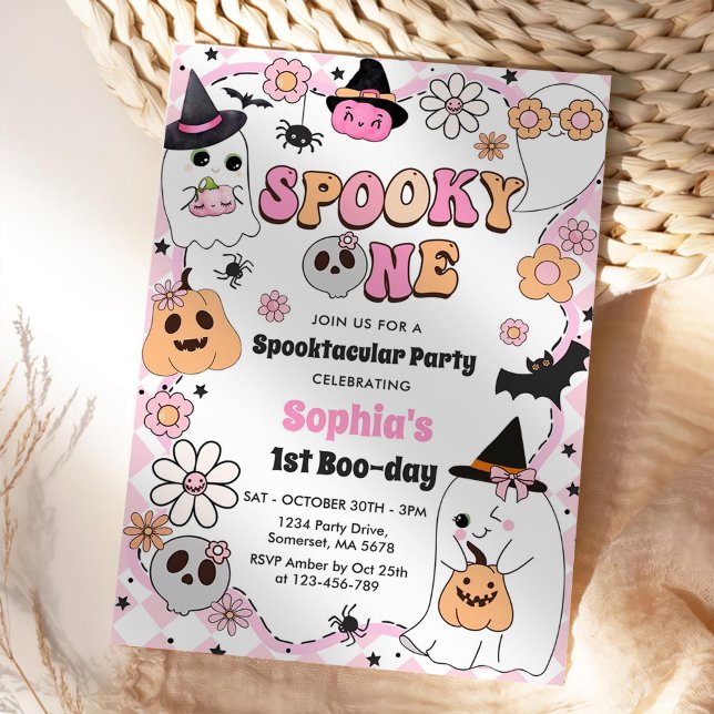 Spooky One Halloween Groovy Ghost 1st Birthday Invitation (Creator Uploaded)