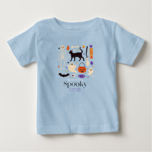 Spooky One Halloween Motifs Blue 1st Birthday Baby T-Shirt