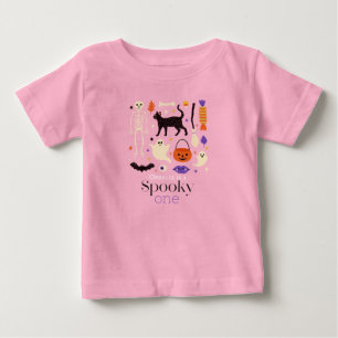 Spooky One Halloween Motifs Pink 1st Birthday Baby T-Shirt