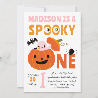 Spooky One Halloween Pink Ghost 1st Birthday Party Invitation