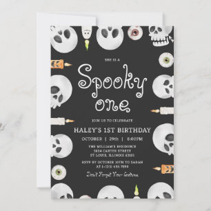 Spooky One Halloween Skulls Kids 1st Birthday Invitation