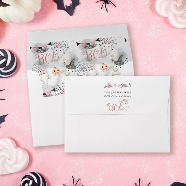 Spooky One Pink 1st Birthday Party Return Address  Envelope (Creator Uploaded)