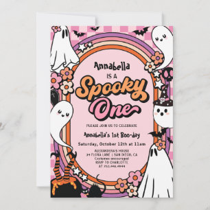 Spooky One Pink Halloween 1st Birthday Party Invitation