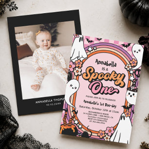 Spooky One Pink Halloween 1st Birthday Party Invitation
