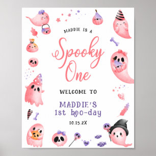 Spooky One Pink Halloween 1st Birthday Welcome Poster