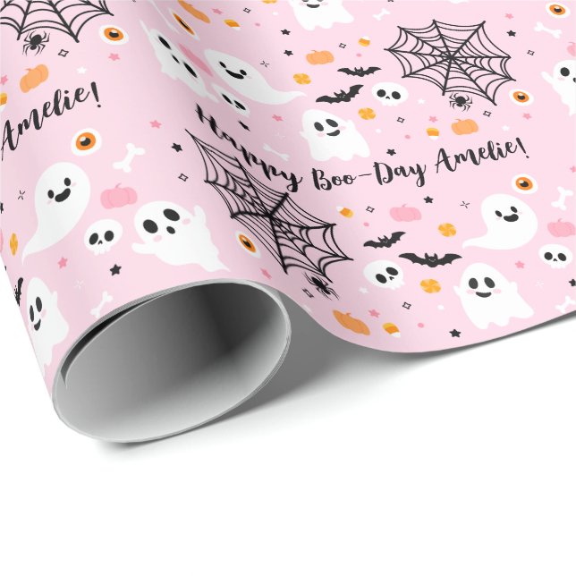 Spooky One Pink Halloween Ghost Wrapping Paper (Roll Corner)