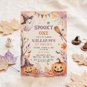 Spooky One Pumpkin Ghost 1st Birthday Invitation