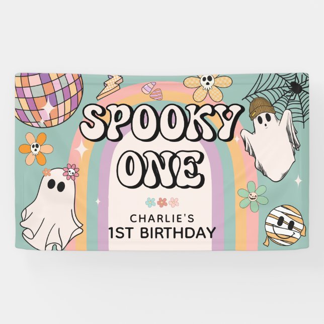 Spooky One Retro 1st Birthday Halloween Party Banner (Horizontal)