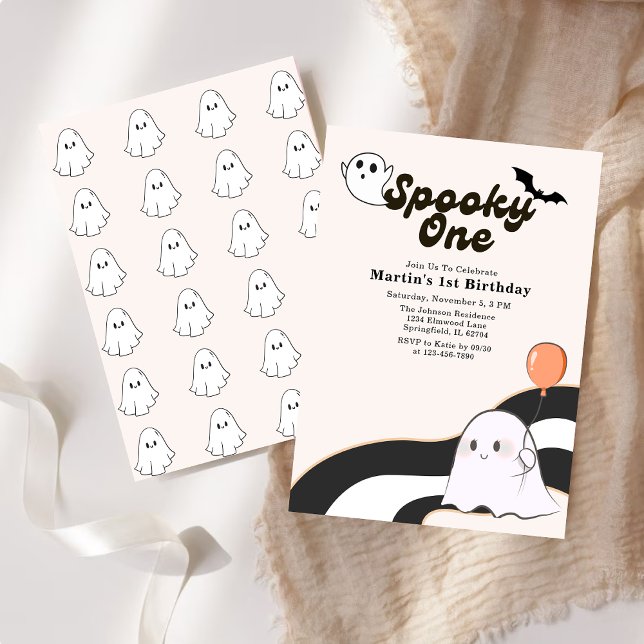 Spooky One Retro Ghost First Birthday Invitation (Creator Uploaded)