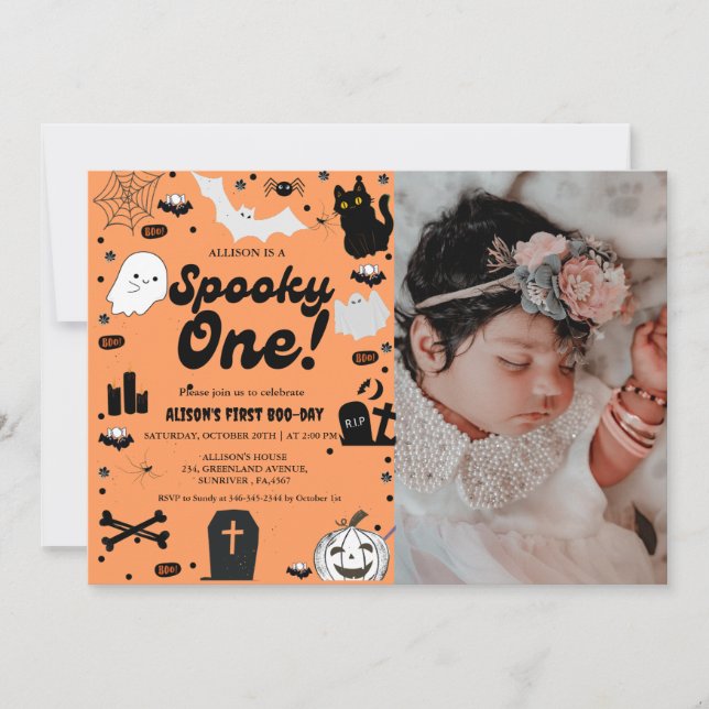 Spooky One Retro Grovy Halloween First Birthday Invitation (Front)