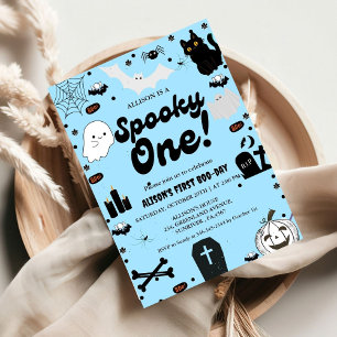 Spooky One Retro Grovy Halloween  First Birthday Invitation