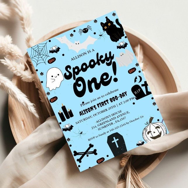 Spooky One Retro Grovy Halloween  First Birthday Invitation (Creator Uploaded)