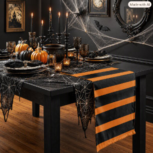 Spooky Orange‑Black Stripe Halloween  Short Table Runner