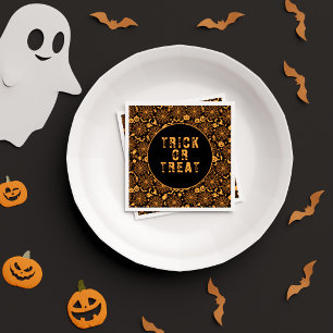 Spooky Orange Black Trick or Treat Halloween Party Napkin