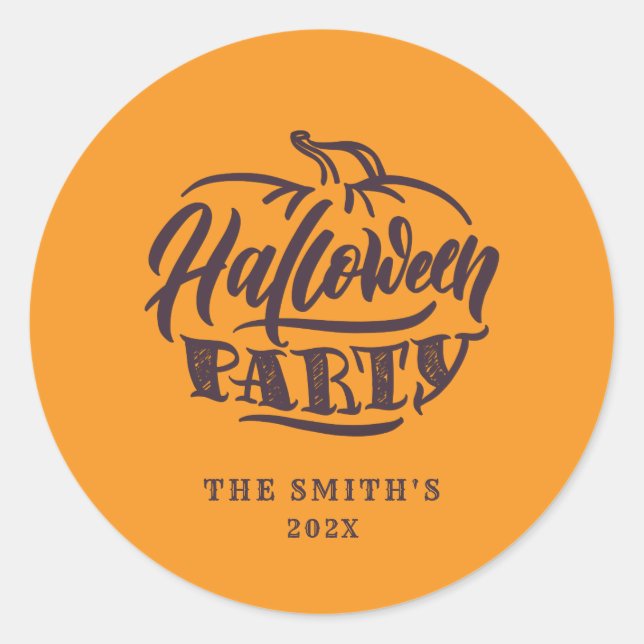 Spooky Orange Halloween Party  Classic Round Sticker (Front)