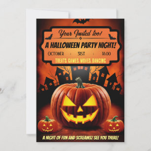 Spooky Orange Halloween Pumkin Party  Invitation