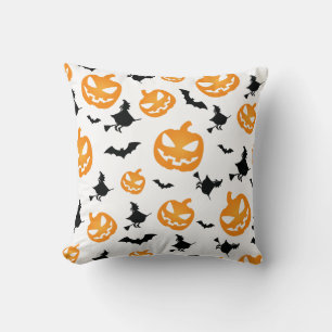 Spooky Orange Halloween Pumpkin Seamless Pattern Throw Pillow