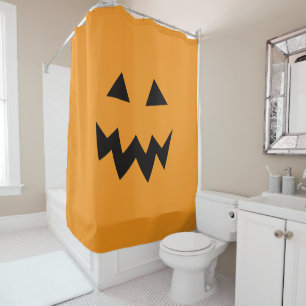 Spooky orange Halloween pumpkin shower curtain