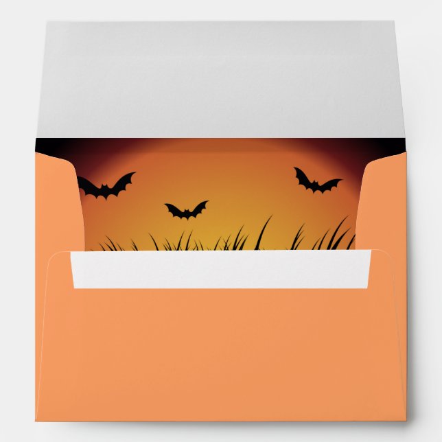 Spooky Orange Happy Halloween Bat Field Envelope (Back (Bottom))