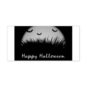 Spooky Orange Happy Halloween Bat Field Rubber Stamp