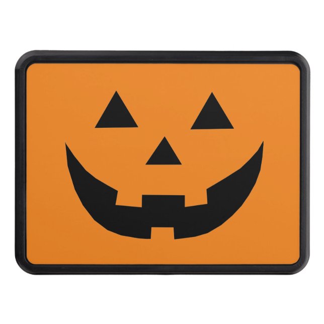 Spooky orange jack o lantern pumpkin Halloween Trailer Hitch Cover (Front)
