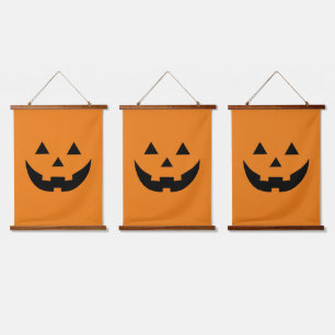Spooky orange pumpkin Jack o lantern fun Halloween Hanging Tapestry