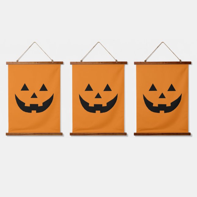 Spooky orange pumpkin Jack o lantern fun Halloween Hanging Tapestry (Triple)