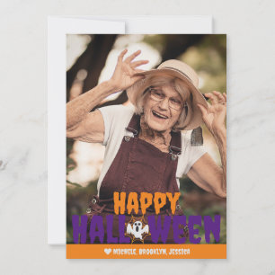 Spooky orange Spider Web Happy Halloween Photo Hol Holiday Card