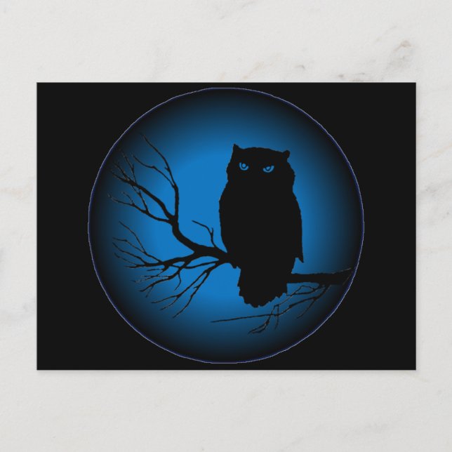 Spooky Owl Blue Moon Postcard (Front)