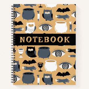 Spooky Owl Fingers Bats Cauldron Halloween Notebook