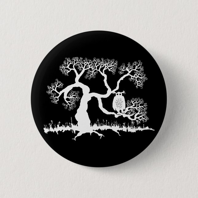 Spooky Owl In Tree 2 Inch Round Button (Front)