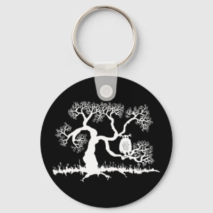 Spooky Owl In Tree Keychain
