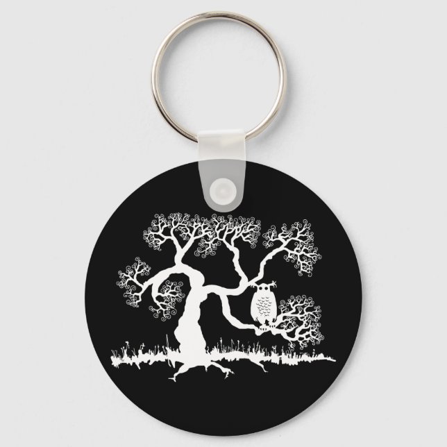 Spooky Owl In Tree Keychain (Front)