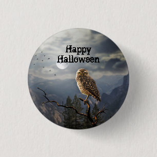 Spooky Owl Moon Graphic Halloween 1 Inch Round Button