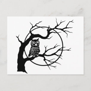 Spooky Owl on Bare Tree Silhouette Halloween  Postcard