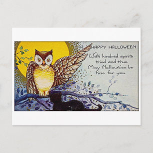Spooky Owl Vintage Halloween Postcard